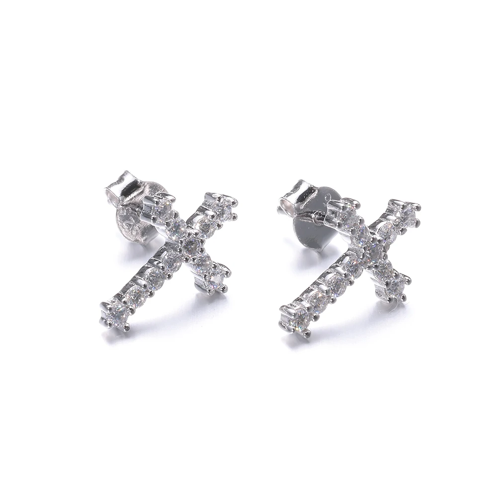 

DE Pass Diamond Tester 925 Sterling Silver VVS Moissanite Lab Diamond Men Women Earring Moissanite Cross Earrings with GRA