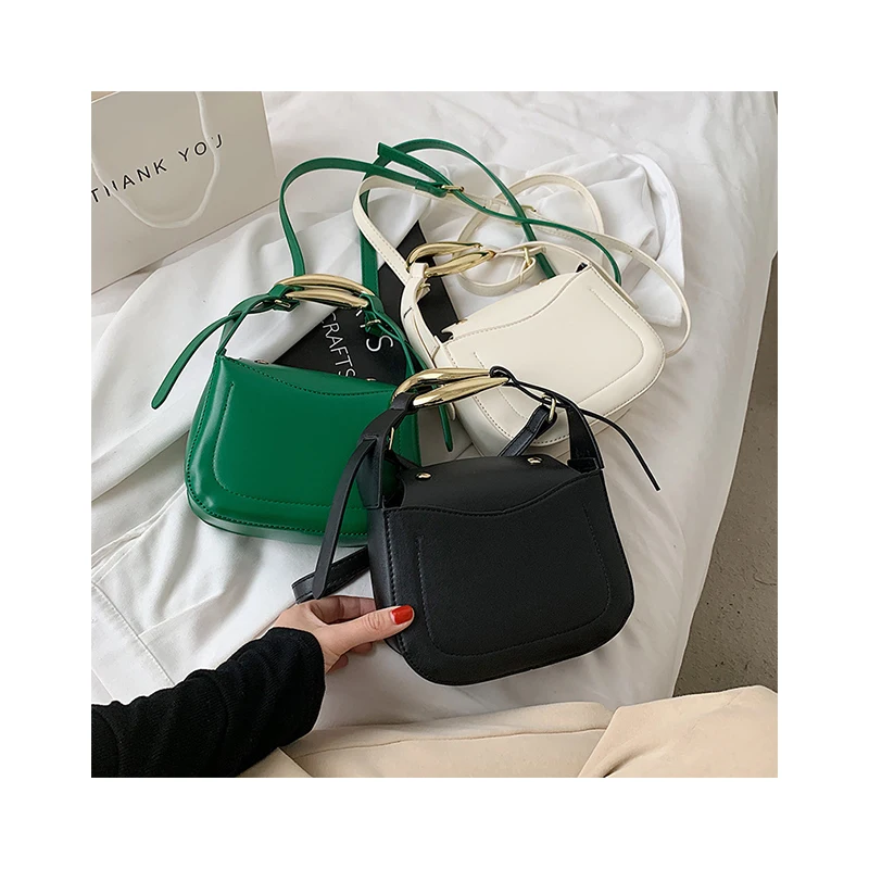 

New Metal Buckle Small Square Bags Fashion Women PU Leather Shoulder Strap Purses Summer Solid Color Exquisite Sewing Hand Bag