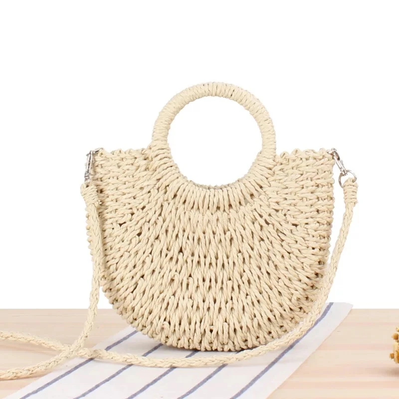 

Handmade Half-Round Rattan Woven Straw Tote Bag Summer Women Messenger Crossbody Bags Girls Beach Handbag, Brown/beige
