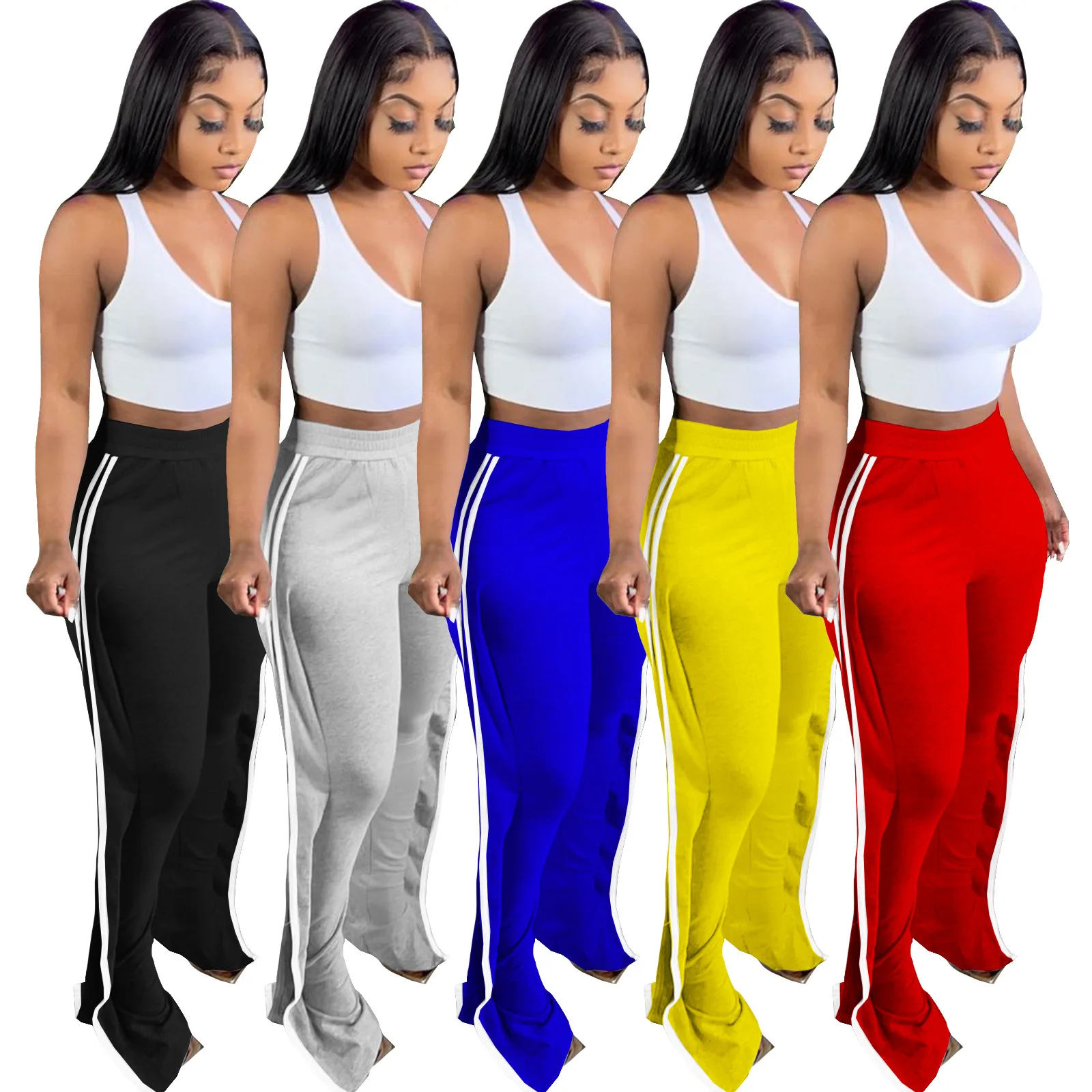 

Foma Y444 Fall 2021 sexy women's multicolored elastic fabric woman trousers fashionable sweat track jogger pants with ear edges, As pictures