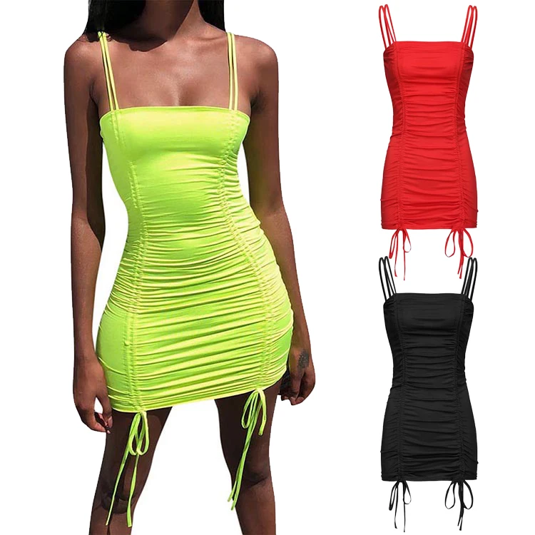 

Commuting Style Bodycon Drawstring Sling Dress Fashion Design Women Sexy Tube Top Dress, As show