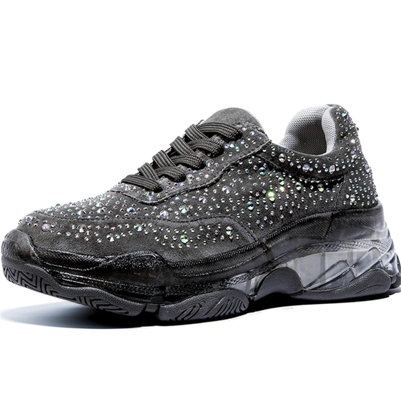 

2021 Rhinestone Sneakers for Women Platform Flat Shoes Fashion Suede Shining Dad Chunky Sneakers Designers Clunky Dad Shoes