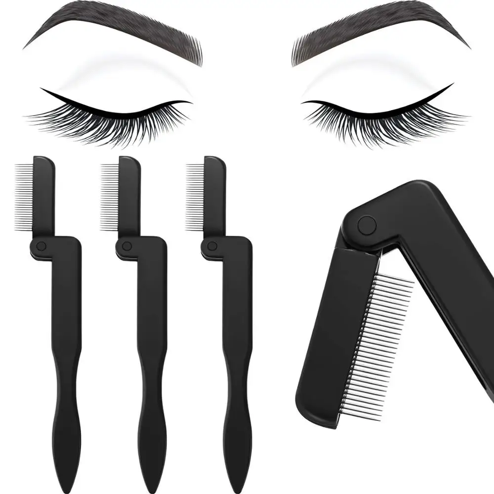 

4 Pcs Black Foldable Eyelash Comb Curlers Stainless Steel Teeth Eyebrow Comb