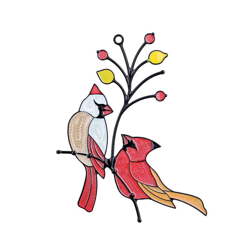 

Multiple Birds High Stained Metal Art Alloy Material Window Hanging Ornaments Home Decoration for Yard Creative Decor Gifts, Red