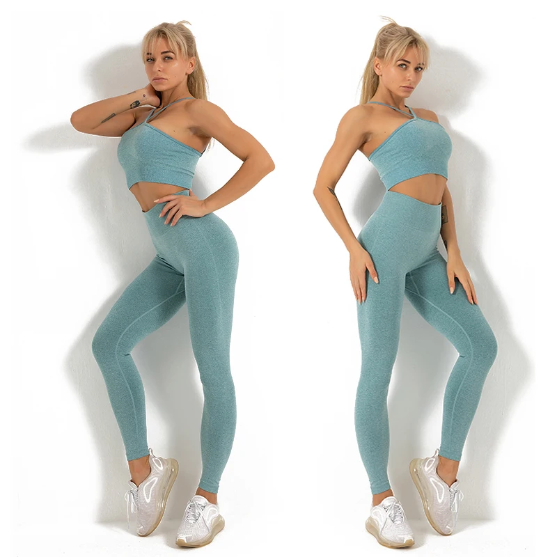 

Custom logo plus size workout sport joggers womens gym legging seamless yoga set AM824