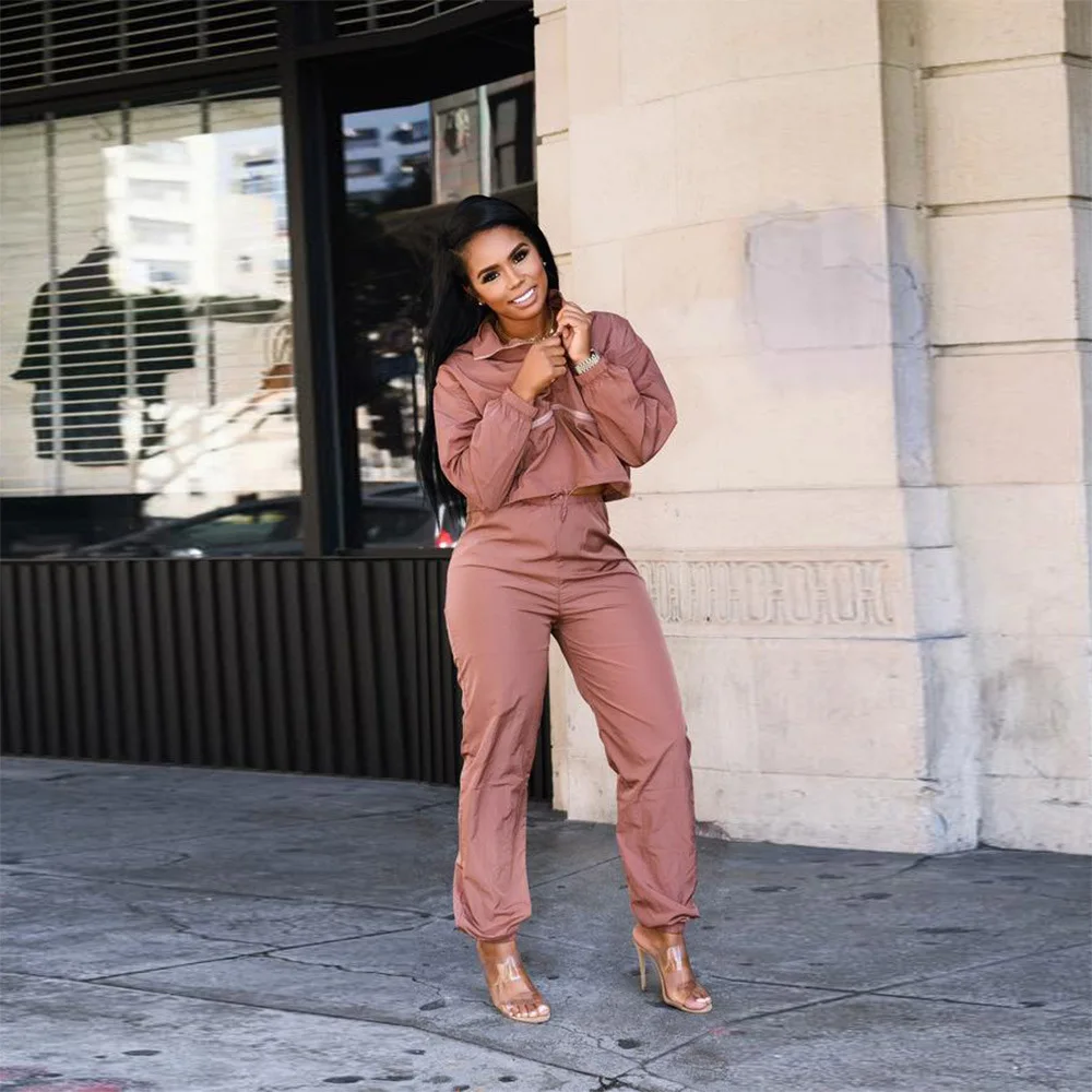 

Hot selling solid color casual long sleeve suit loose lapel casual two-piece suit