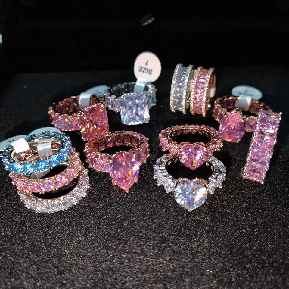 

Pink Zircon Diamond Jewelry Ring Women Finger Heart Rectangle Diamond Bling Jewelry Ring, As the picture shown