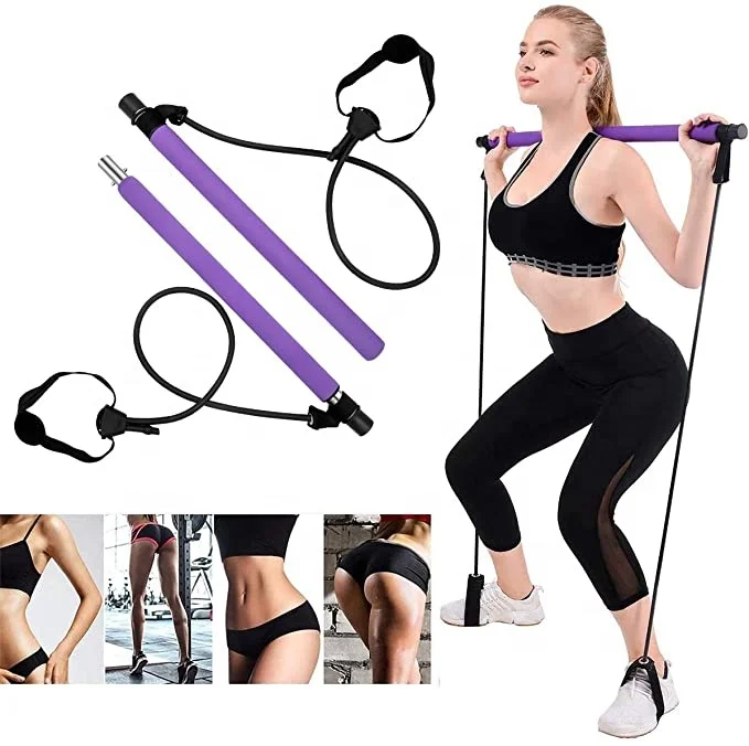 

Custom Upgraded Portable Pilates Bar Kit with Exercise Resistance Band Adjustable Foot Loop Toning Bar for Home Gym Workout
