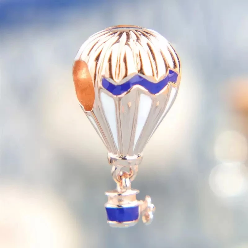 

100% 925 Sterling Silver Enamel Hot Air Balloon Pendant Charm Bead Fits European Jewelry Charm Bracelets