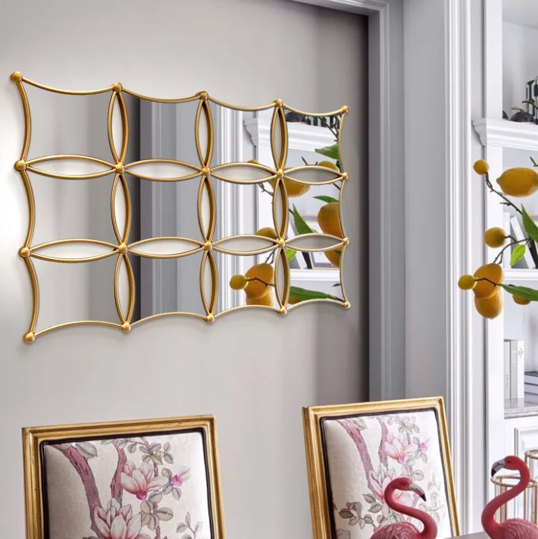

2021 new design home art decorative rectangle gold metal frame wall mirrors
