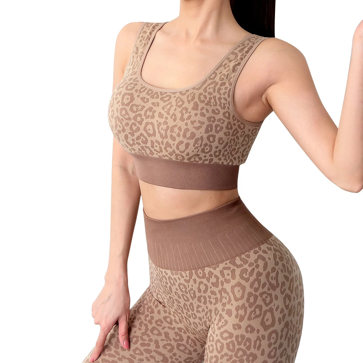 

Top quality leopard print sportswear stretch slimming women seamless yoga set