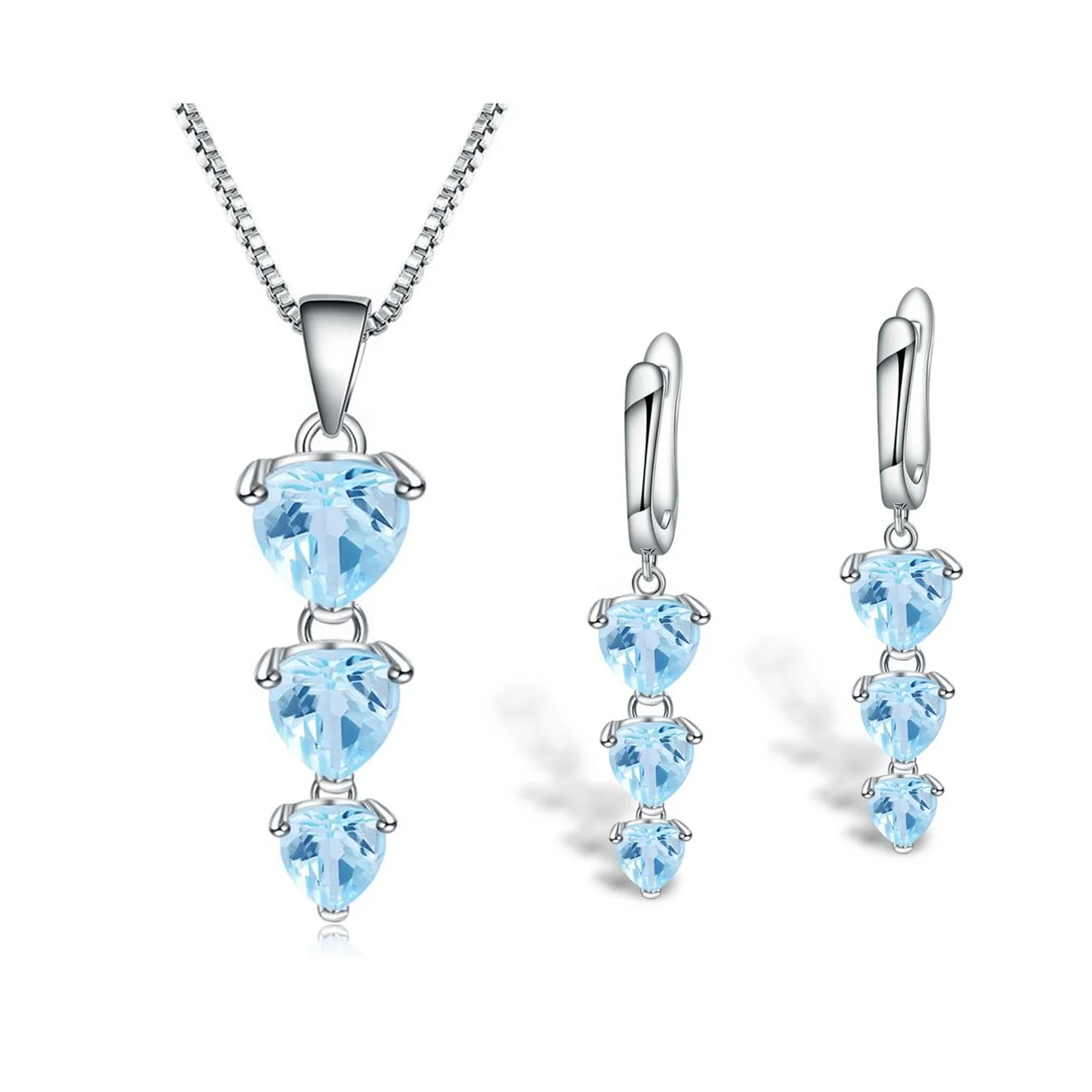 

A086 Abiding Fine Jewelry Custom Heart Shape Natural Gemstone Valentines Day Gift Earring Necklace Couple Jewelry Sets, Blue