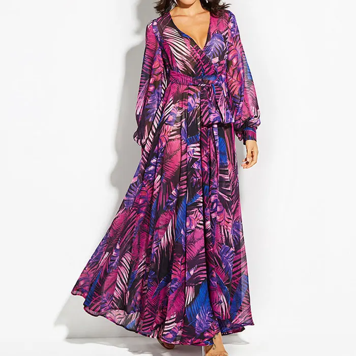 
Fashion Custom Lady Chiffon Ruffle Maxi Dress OEM/ODM Vestidos Women Elegant Summer Casual Dresses 