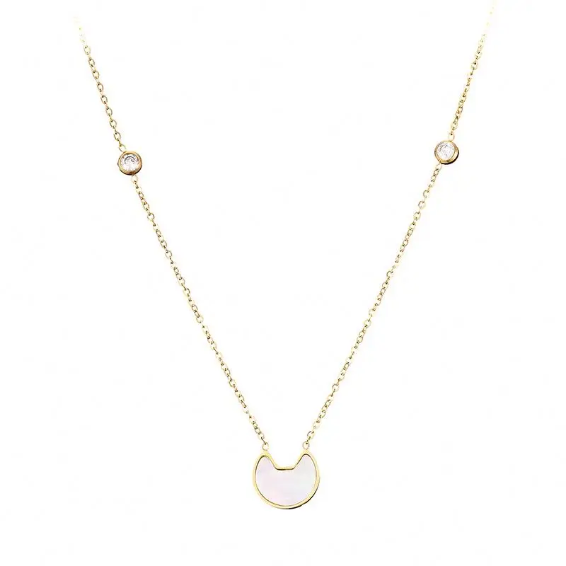 

Unique Gold Plated Jewelry Stainless Steel Zircon Shell Cat Pendant Necklace