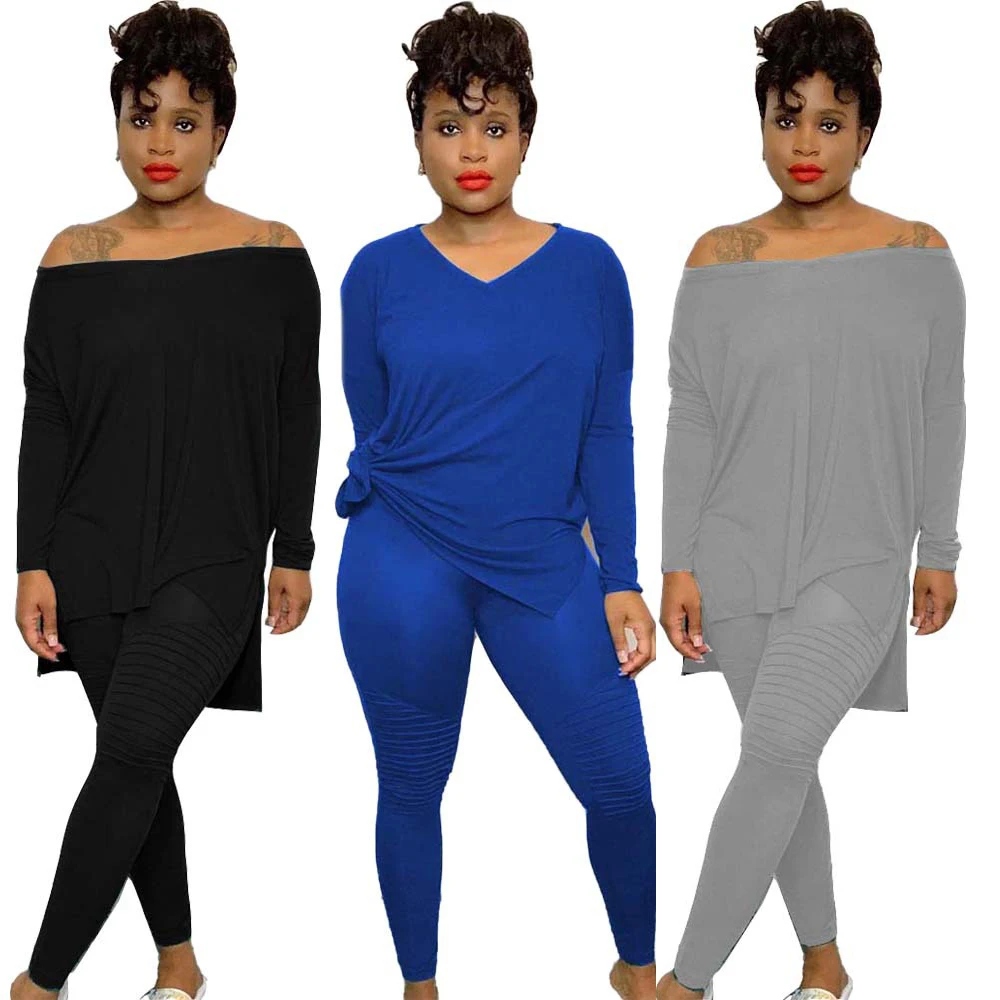 

Casual Loose Women 2 Piece Set Clothing Irregular Casual T Shirt Top Ruched Legging Pants Fall Sets Women Winter Outfits RS00530