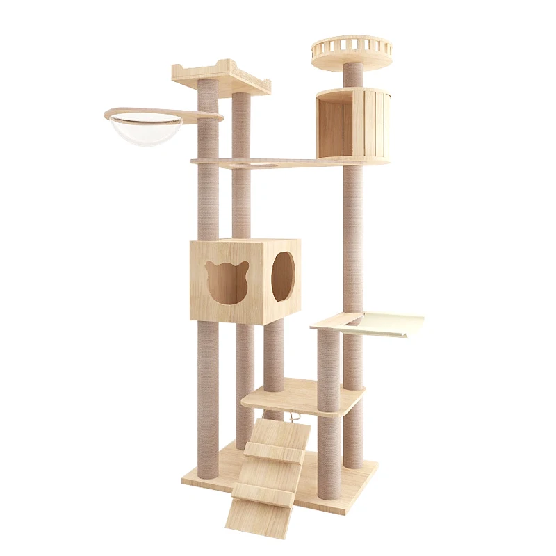 

A-13 with hammock Pet Products 2021 Pet Accessories gatos cat Climbing Framee Cat Condo House Tower pet toys Solid Wood Cat Tree, Picture