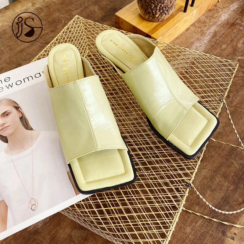 

European and American catwalk style fashion square design slippers slides women shoes for women, Picture