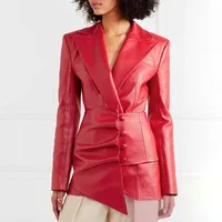 

A3250 Women Winter Christmas Red Color Not Real Leather Irregular Coat Women Fashion Top Wholesale