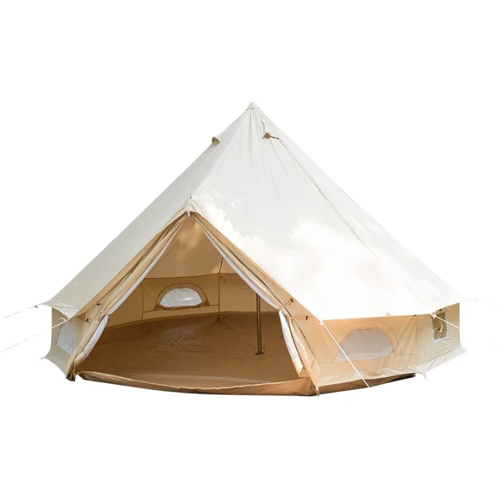 

Hot Selling Luxury Glamping 5M Cotton Canvas Bell Tent Yurt Tent With Factory Price, Khaki fabric