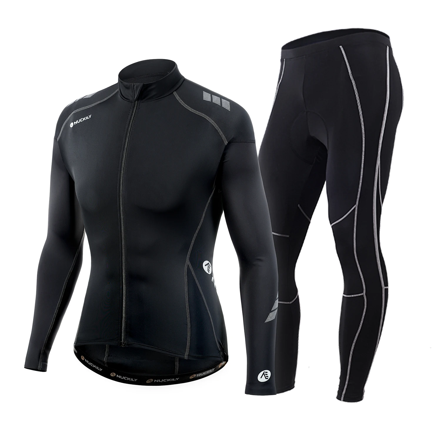 

NUCKILY Compression Cycling Suit Spring autumn Long Sleeve Bicycle Jersey And Road Bike Gel Pad Tights Apparel, Black