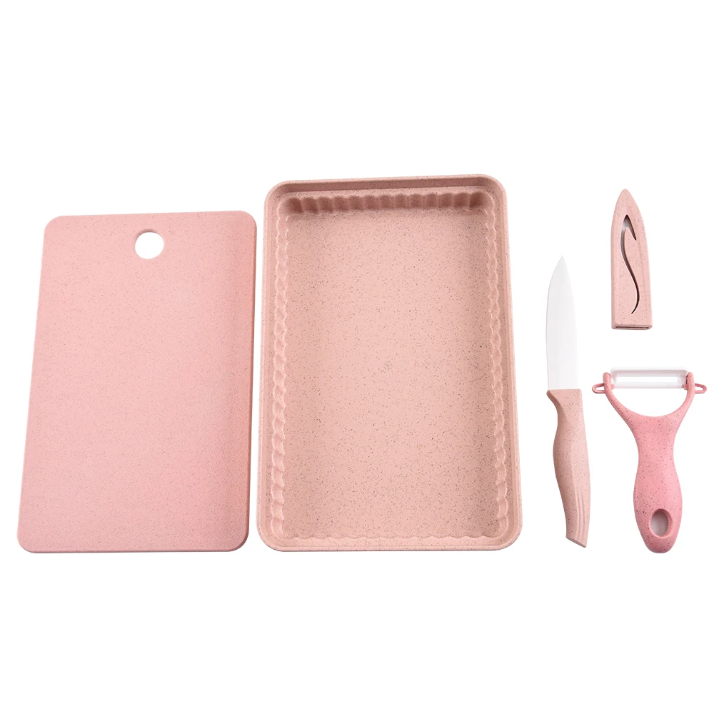 
Eco wheat straw 4piece plastic cutting board set with knife,peeler and tray 