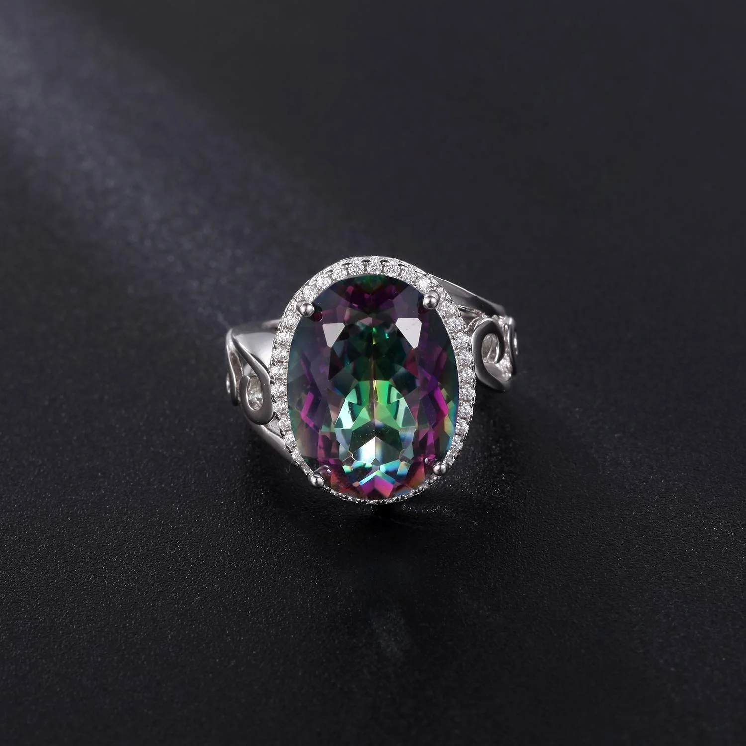 

Abiding Jewelry Mystic Quartz - Rainbow Wholesale 925 Sterling Silver Big Gemstone Halo Rings Winter Jewelry