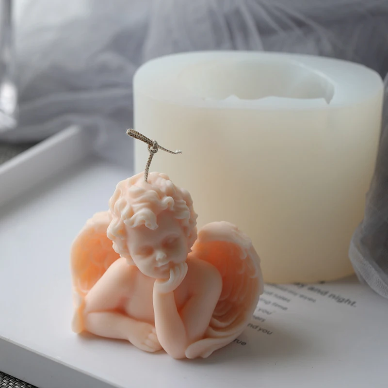 

Hot Sell 3D Handmade Decorating Clay Soap Plaster Mould Angel Baby Silicone Candle Mold, Pink