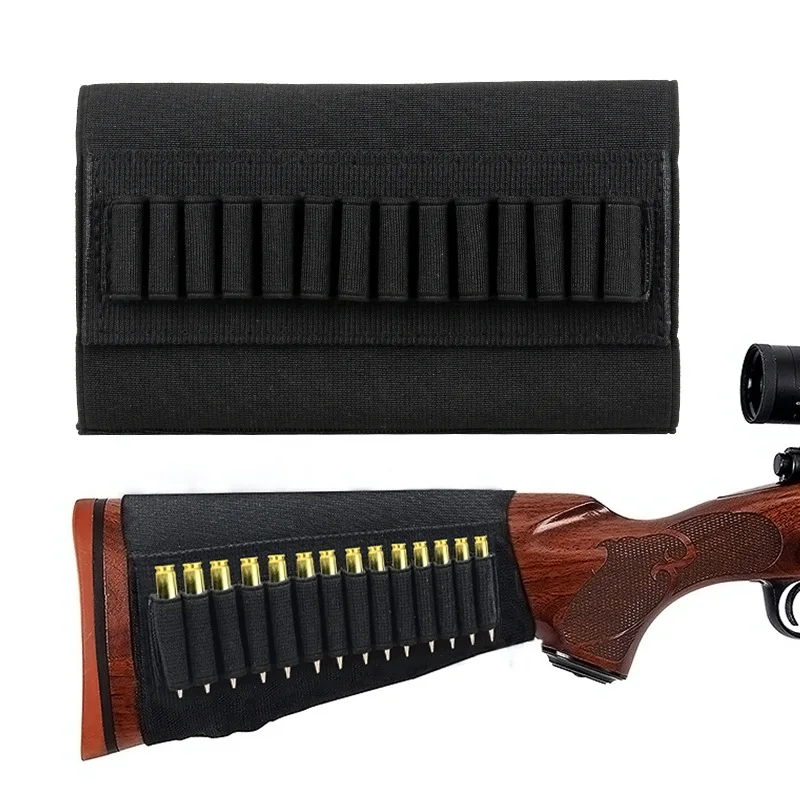 

Tactical Rifle Buttstock Cheek Rest Ammo Cartridges Carrier Holder Quick Detach Bullet Bag, Black