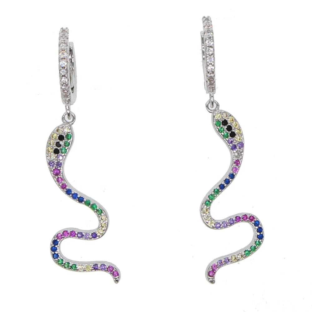 

Fashion candy rainbow cz snake Earrings for Women Ethnic Bohemian Long Hanging Dangle Earring sexy animal trendy Jewelry
