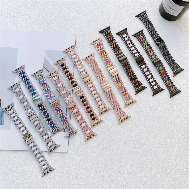 

3 Link Stainless Steel Metal With Diamonds Watch Band Strap for Apple iWatch Series 7/6/5/4/3/2/1, Customized