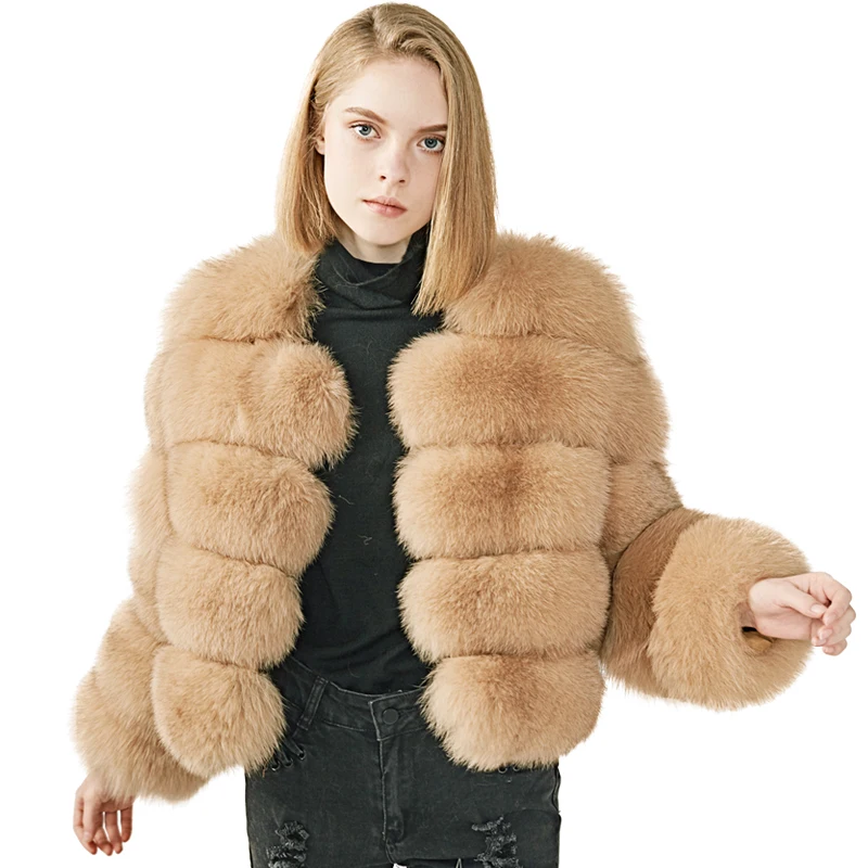

Winter Fashion Womens Real Fluffy Fox Fur Coat Full Sleeves Warm Canadian Fox Fur Coat
