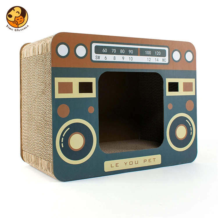

Funny Design Pet Scratching Post Radio TV New 2021 Cat Toy Eco-Friendly Corrugated Paper Cat Scratch Box, 4 colors