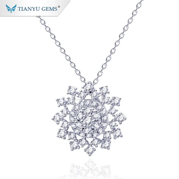 

Tianyu gems hot sale women jewelry snowflakes shape white gold moissanite pendant