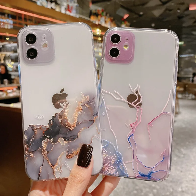 

Clear Watercolor Marble Silicone Luxury Handy hulle Etui Phone Case For iPhone 12 11 Pro Max 13 Sublimation Case Mini XR XS Max