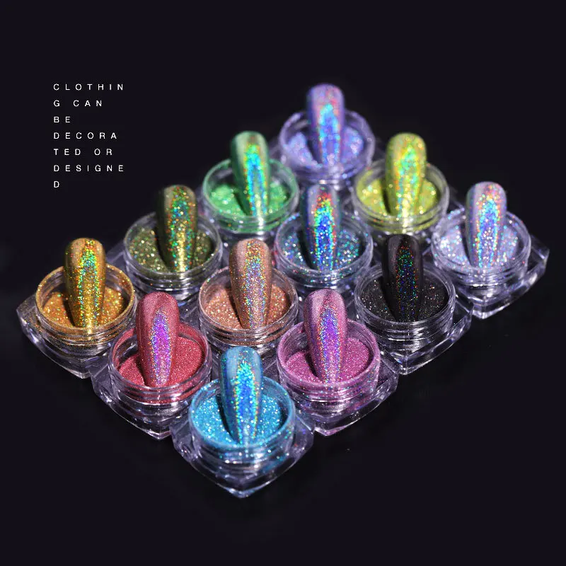 

12 Colors Nail Laser Glitter Shimmert Holographic Pigment Magic Acrylic Nail Art Power