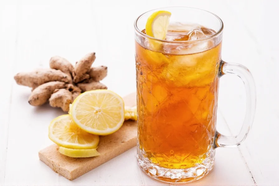 Step-by-step preparation of homemade ginger tea showing fresh ginger slices steeping in hot water