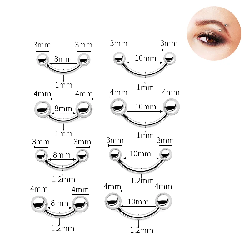 Hera Silver Jewelry 3mm Eyebrow Piercing Two Side Internal Thread