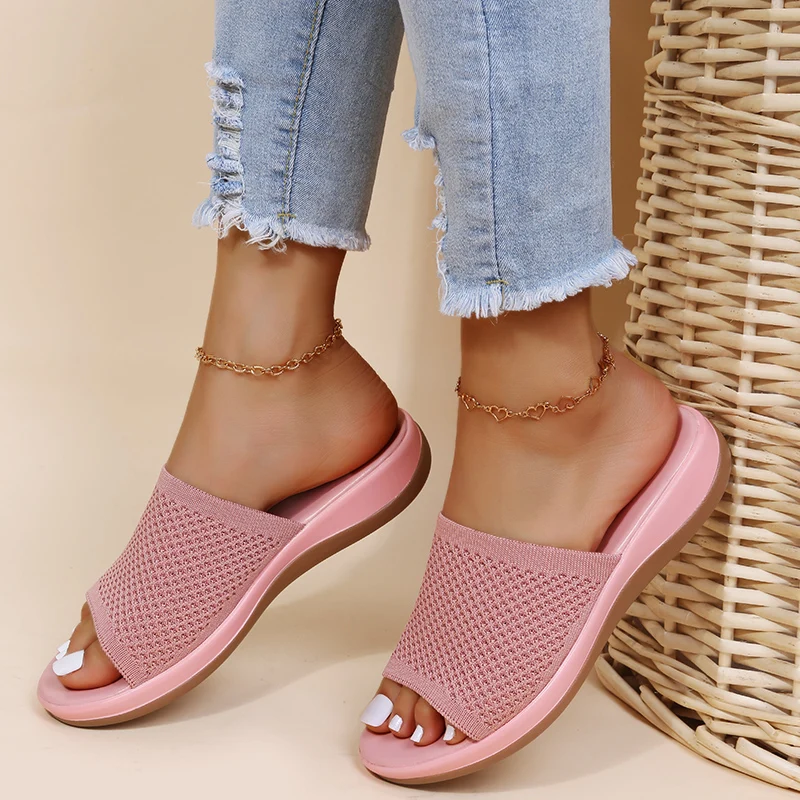 

Ladies stylish high heel pink slides low cheap luxury pu sole latest design color pictures summer slippers for women