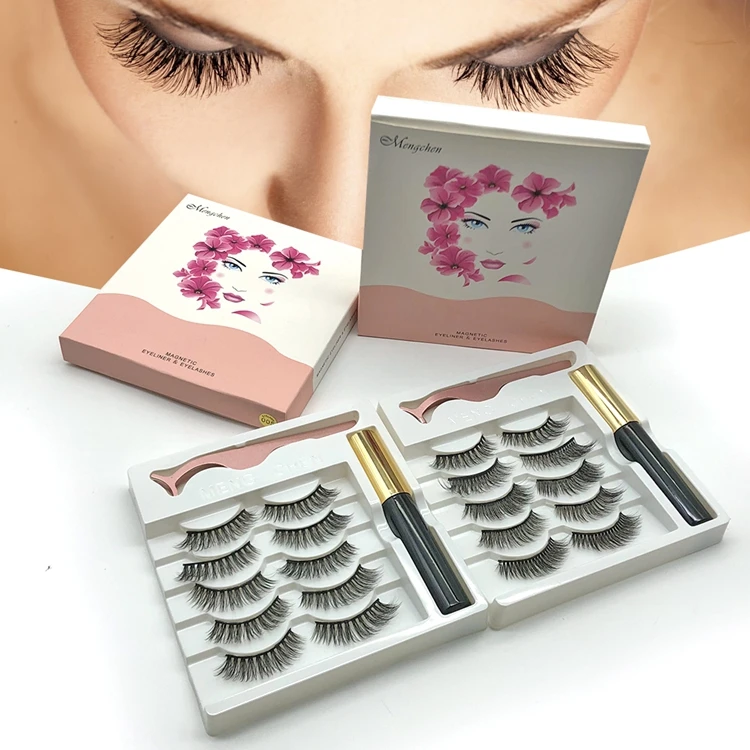 

5 Pairs Magnetic Eyelashes Set No Glue Reusable Magnetic Lashes with Eyeliner, Black