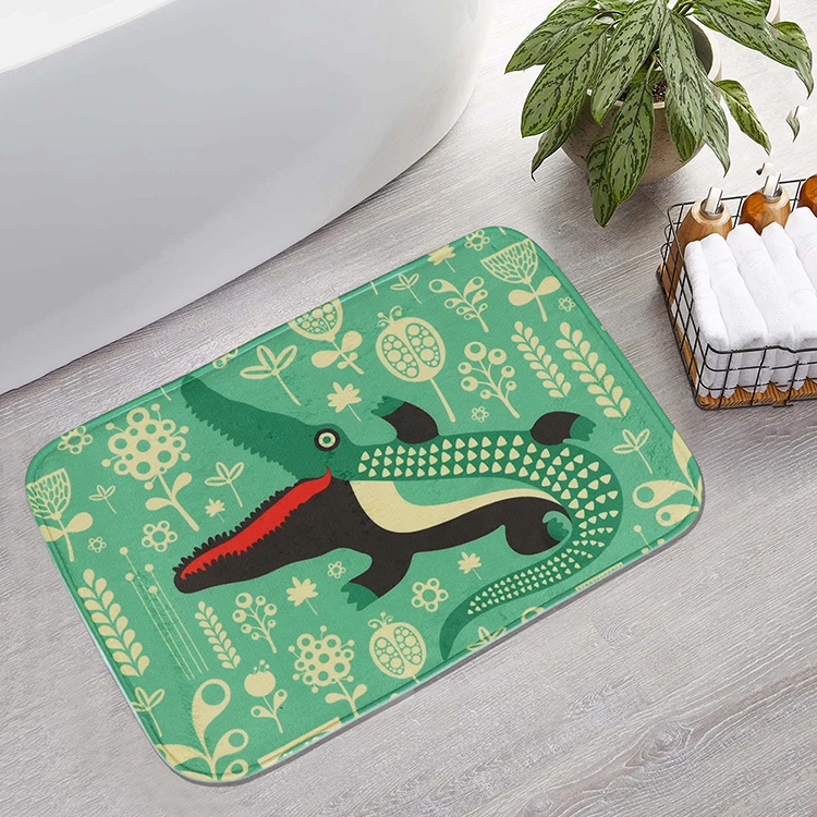 

Korean Sustainable Fox Alligator Flannel Cartoon Children Shower Rugs Printed Lovely Non Slip Bath Mat