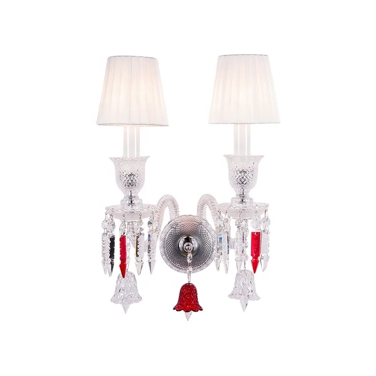 Red white 2 heads double shade wall sconce glass indoor lamp baby crystal spa mount wall lights