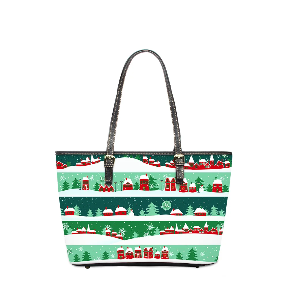 

Christmas Day New Printing Shoulder Bag Pu Leather College Beach Luxury Handbags For Women Ladies Latest Tote Shopping Bag, Customized