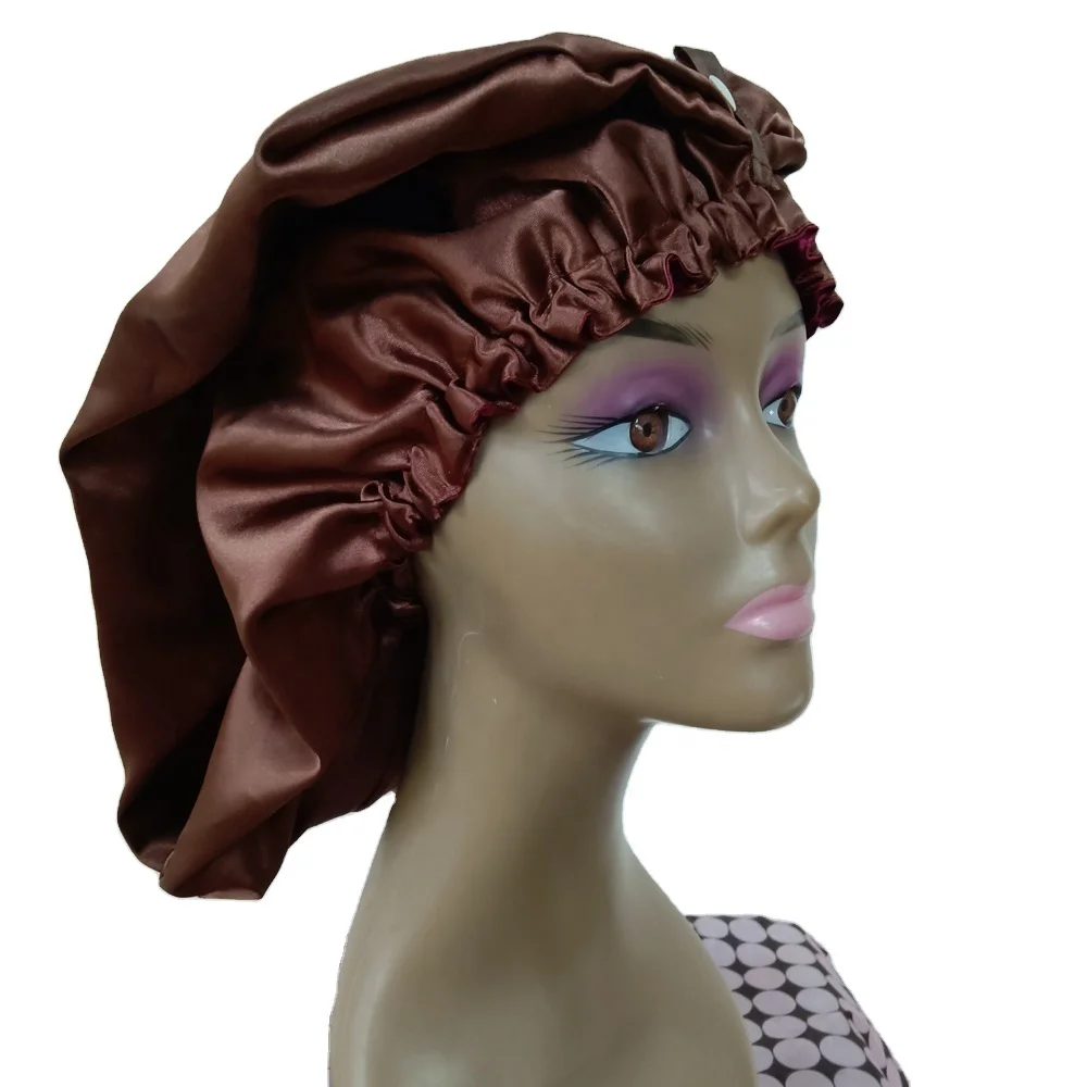 

Custom Jumboo Large Hair Slap Clasped Sleep Cap Double Layers Satin Designer Bonnet, Customized