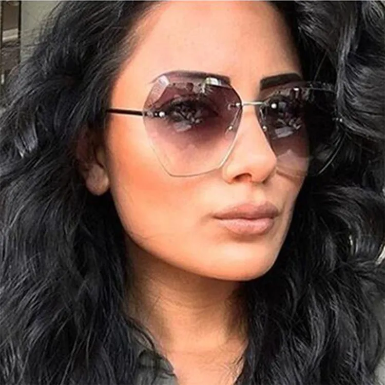 

Fashion Designer Vintage Brown Shades Sunglasses Womens Luxury Stylish Rimless Sunglasses For Women, As pictures or customized color