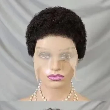 Latest Low Cut Virgin Hair Wig 13x4 Full Lace Frontal Pixie Curly Wig Hot Selling Wholesale Brazilian Afro Curl Human Hair Wig