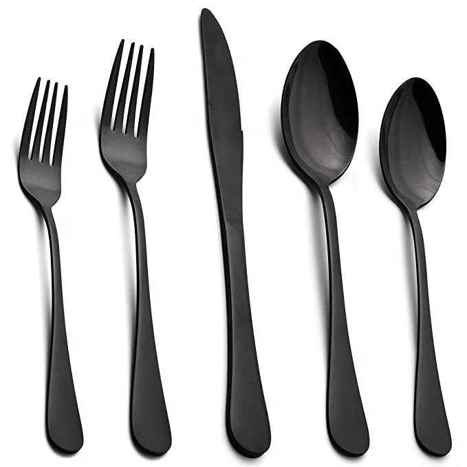 

5-Piece Matte Black Flatware Silverware Set Stainless Steel Cutlery Set Restaurant Party Tableware Eating Utensils Matte Polish