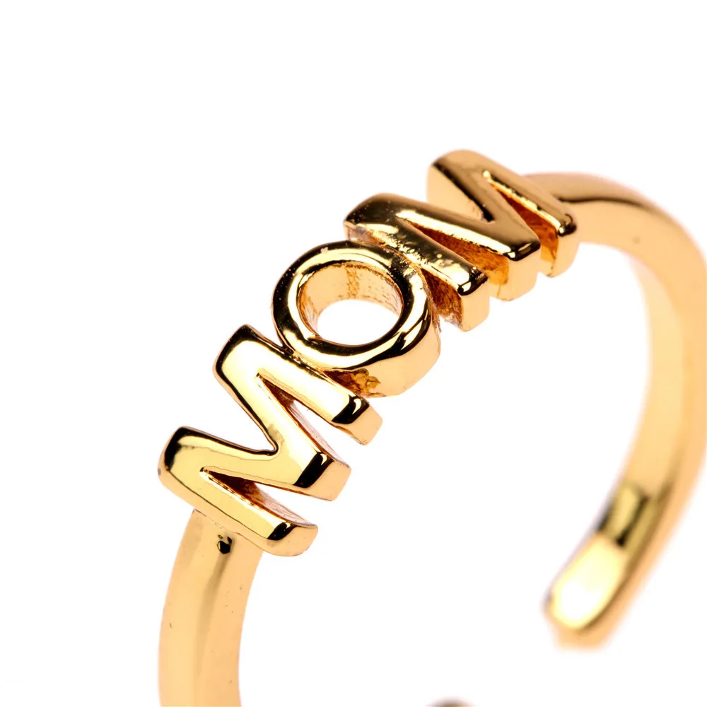 

Mothers Day Gifts High Polished MOM Letter Open Finger Rings Gold Plated MOM Alphabet Open Rings