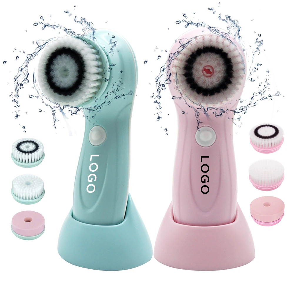 

3 in 1 facial cleansing brush exfoliating spin brush with private label custom logo service, Pink, blue