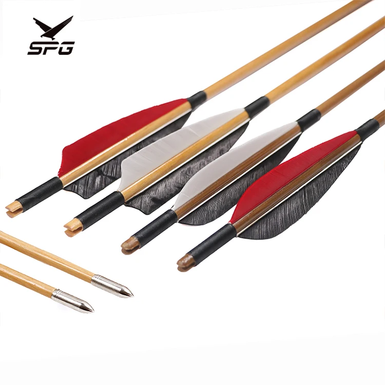 

SPG Cedar 8mm Wood Shafts Traditional Archery Hunting Bow Accessories 5 Inch Turkey Feather Wooden Arrows, Red and black/customized