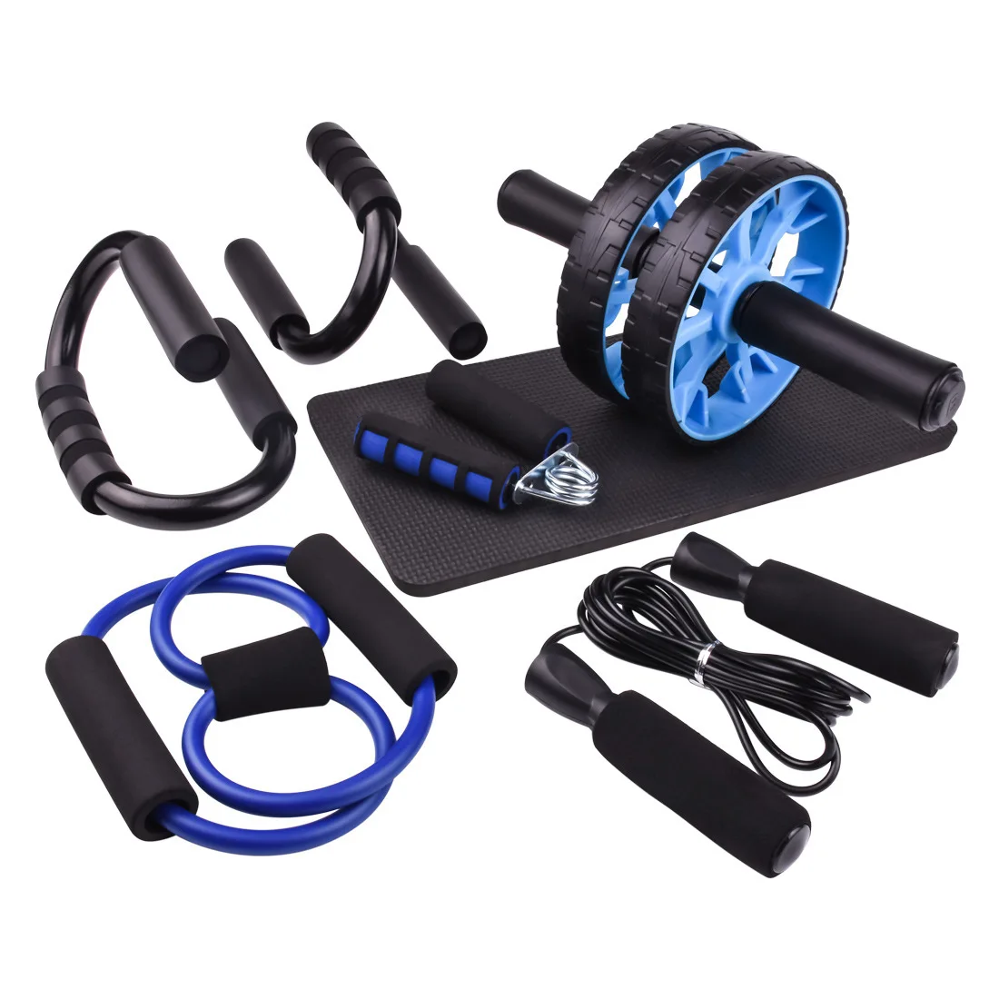 

Factory direct Indoor exercise fitness set with high quality ABS roller hand grip jump rope and resistance bands